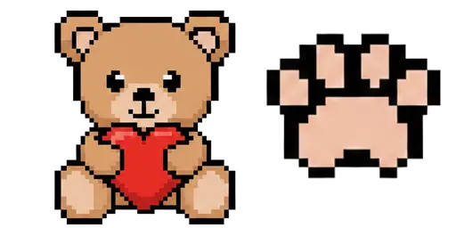 Valentine’s Teddy Bear & Paw Print Pixel Cursors — Valentine Pixel Cursor Collection