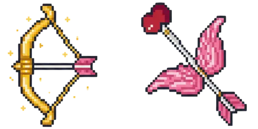 Valentine’s Cupid’s Arrow & Golden Bow Pixel Cursors — Valentine Pixel Cursor Collection