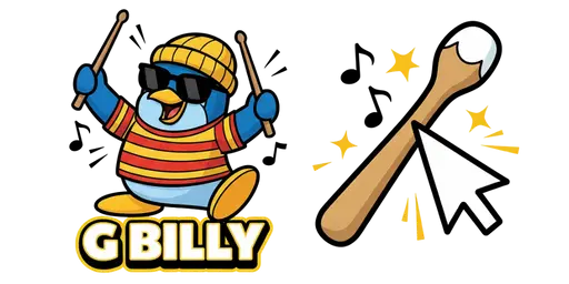 Club Penguin G Billy and Drumsticks Cursor — Penguin Cursors Collection