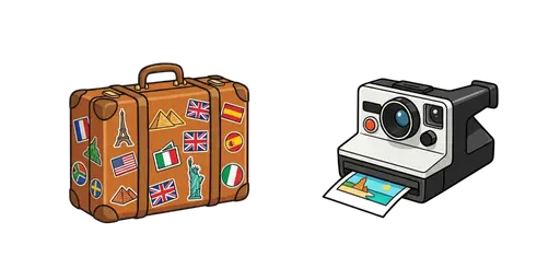 Travel - Sticker Travel Suitcase & Polaroid Camera Cursor — Travel Cursors Pack