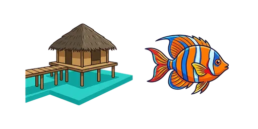Travel - Maldives Over-Water Bungalow & Tropical Fish Cursor — Travel Cursors Pack
