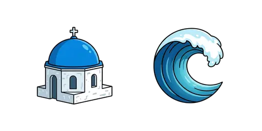 Travel - Santorini Blue Dome & Sea Wave Cursor — Travel Cursors Pack