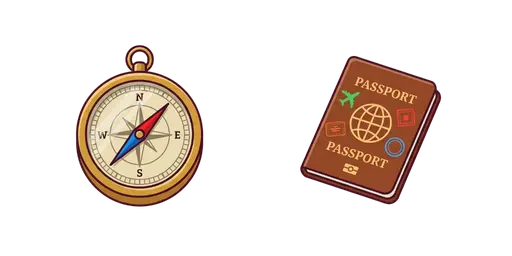 Travel - Vintage Compass & Leather Passport Cursor — Travel Cursors Pack