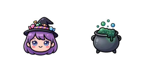 Halloween - Kawaii Candy Witch & Bubbling Cauldron Cursor — Halloween Cursor Pack