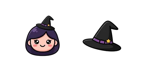 Halloween - Kawaii Witch & Black Pointed Hat Cursor — Halloween Cursor Pack