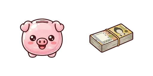 Squid Game - Kawaii Piggy Bank Mascot & Won Banknotes Cursor — Squid Game Cursors Pack